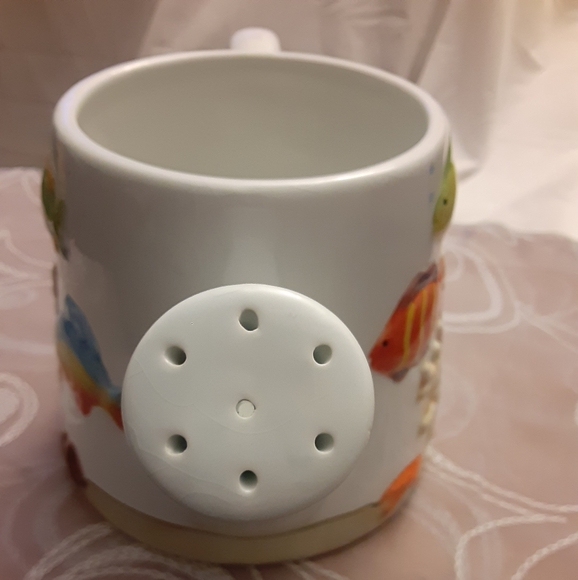 Ceramic Watering Can/Planter w/Tropical Fish Design 5" Tall Base 5.5" 4" Across - Picture 6 of 11